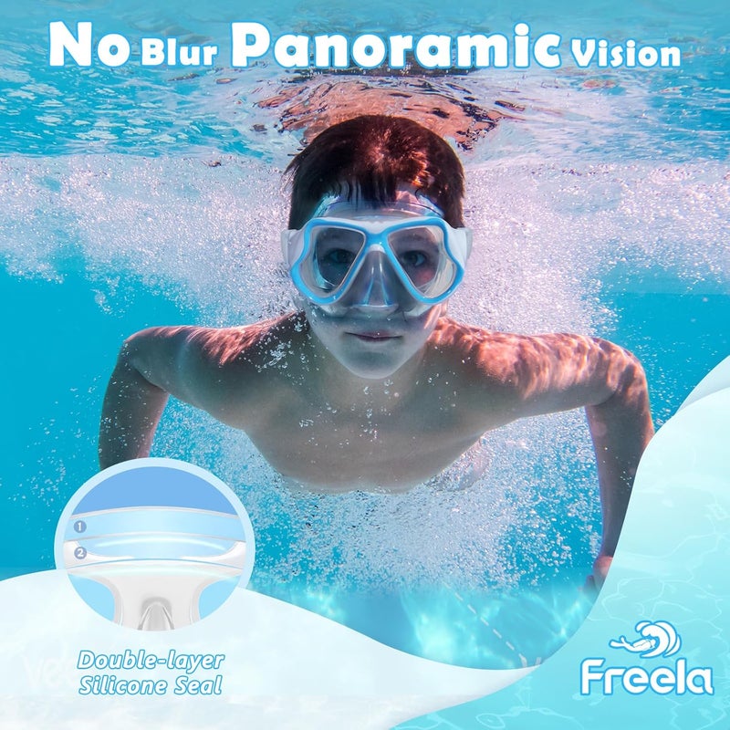 Freela 2 Pack Kids Swim Goggles Mask for Boys Girls 3-14, Tempered Glass Lens 180° HD View with Nose Cover for Pool Beach - Image 3